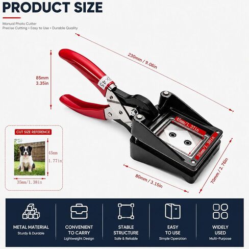 Handheld 35x45mm Passport Photo Cutter, Red Iron Photo Die Punch Tool in Kuwait