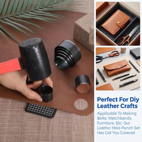 10 Pcs Leather Circle Cutter Tool Set, 15-55 mm Leather Hole Punch Steel Round Punches Cutting Dies Hole Punch Kit High-Carbon Steel Circular Punchs Kit Leathers Holes Punchs Tool for DIY Leathercraft in Kuwait