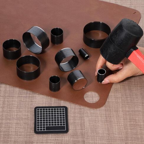 10 Pcs Leather Circle Cutter Tool Set, 15-55 mm Leather Hole Punch Steel Round Punches Cutting Dies Hole Punch Kit High-Carbon Steel Circular Punchs Kit Leathers Holes Punchs Tool for DIY Leathercraft in Kuwait