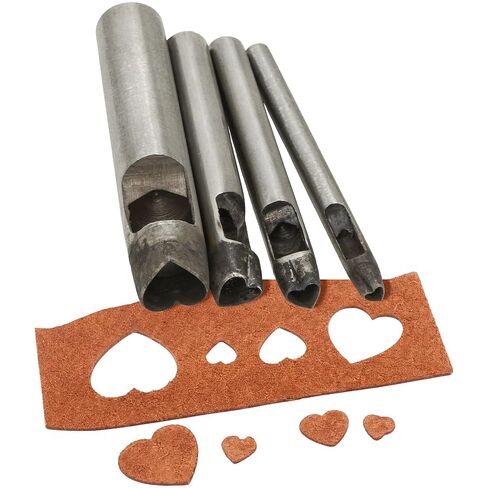 4Pcs Heart Shape Hollow Punch Tool Hole Cutter, Professional Leather Hollow Punch Set, Size: 4/7/9/19mm for Leather Craft Canvas Paper Plastics Belt Clothes Use in Kuwait