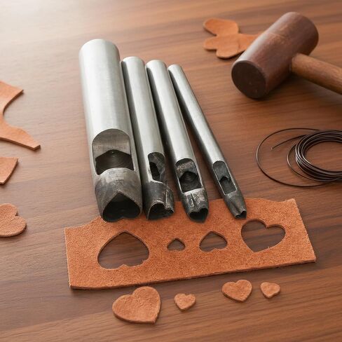 4Pcs Heart Shape Hollow Punch Tool Hole Cutter, Professional Leather Hollow Punch Set, Size: 4/7/9/19mm for Leather Craft Canvas Paper Plastics Belt Clothes Use in Kuwait