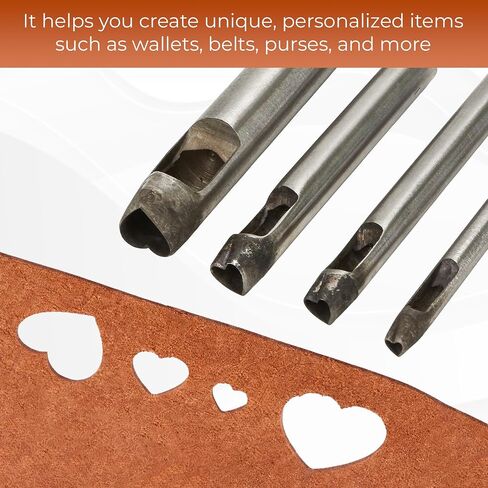 4Pcs Heart Shape Hollow Punch Tool Hole Cutter, Professional Leather Hollow Punch Set, Size: 4/7/9/19mm for Leather Craft Canvas Paper Plastics Belt Clothes Use in Kuwait