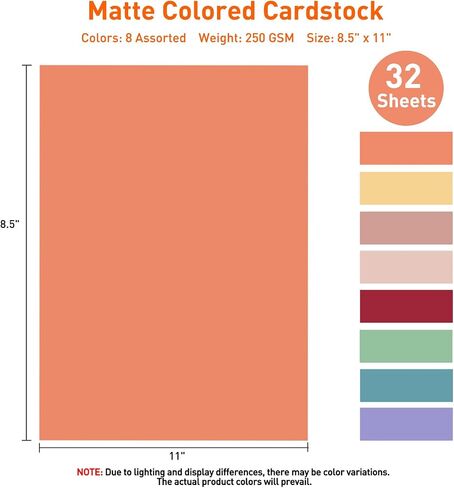MAXECHO 8.5"x11" Colored Cardstock 32 Sheets, 250gsm/92lb Double-Sided Heavyweight Assorted Color Card Stock for Printer, Cricut, DIY Crafts, Card Making, Die Cutting, Scrapbooking, Construction Paper in Kuwait