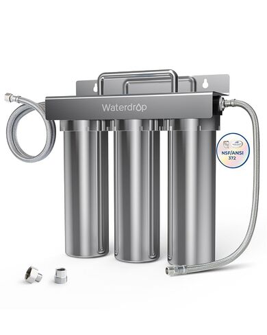 Waterdrop TST-UF 0.01μm Ultra-Filtration Under Sink Water Filter, Stainless Steel Water Filter for Sink, 5X Service Life,Remove 99.99% of Contąminants Larger Than 0.01μm, USA Tech (3 Filter Included) in Kuwait