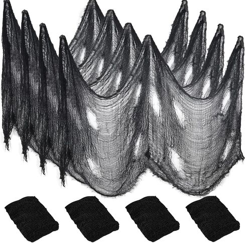 Creepy Cloth Halloween Decorations - 4 PCS 72" x 30" Halloween Creepy Cloth, Black Halloween Gauze Cloth, Scary Black Cheesecloth, Spooky Fabric for Indoor Outdoor Home Decor in Kuwait