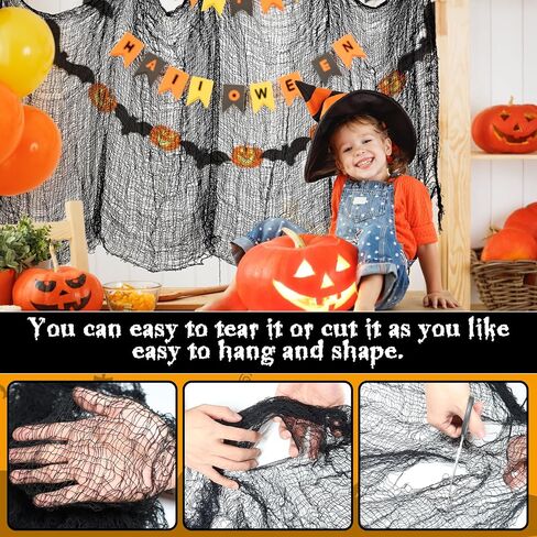 Creepy Cloth Halloween Decorations - 4 PCS 72" x 30" Halloween Creepy Cloth, Black Halloween Gauze Cloth, Scary Black Cheesecloth, Spooky Fabric for Indoor Outdoor Home Decor in Kuwait