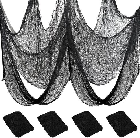 Creepy Cloth Halloween Decorations - 4 PCS 72" x 30" Halloween Creepy Cloth, Black Halloween Gauze Cloth, Scary Black Cheesecloth, Spooky Fabric for Indoor Outdoor Home Decor in Kuwait