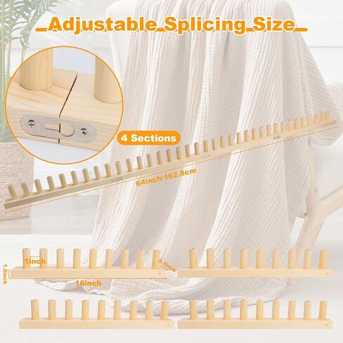 LynxLink 60 inch Chunky Blankets Loom Knitting Looms for Chunky Blanket with Numbered Pegs, Adjustable Foldable Portable Extra Large Loom for Beginners, DIY Enthusiasts,for Chunky Knitting Lovers in Kuwait