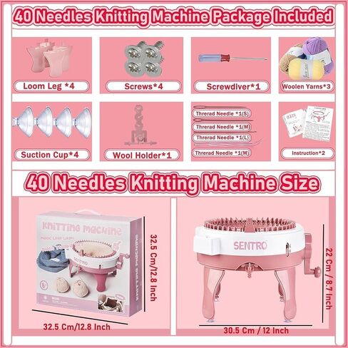 PKHOUHYI Sentro Knitting Machine, Sentro 40 Needles Knitting Machine Automatic Circular Weaving Spinning Knitting Loom Machine Kit for Adults and Beginners for Scarf/Hats/Sweater/Kintting Toys in Kuwait