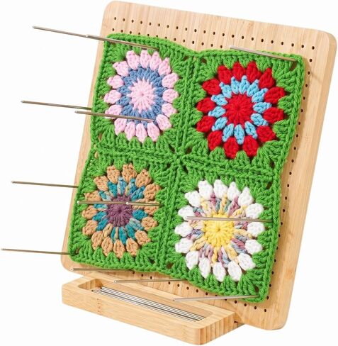 8.3" Bamboo Crochet Blocking Board with 15 Pegs, for Granny Squares in Kuwait