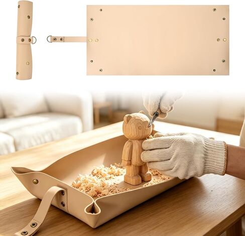 Portable Leather Wood Carving Mess Mat,Waterproof Anti-slip Wood Shavings Catcher Easy to Clean and Store Quickly,Woodworking Carving Pad for Hobby Use or Carvings Sessions(Beige) in Kuwait