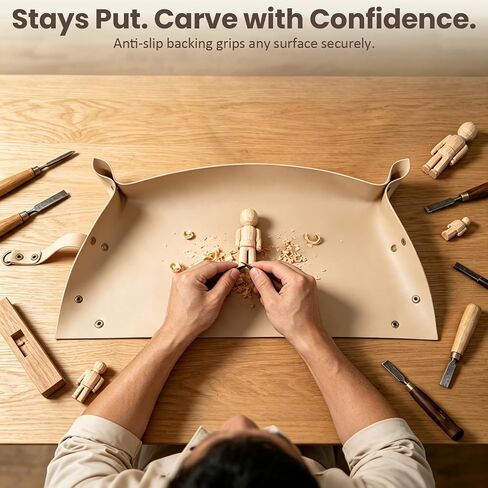 Portable Leather Wood Carving Mess Mat,Waterproof Anti-slip Wood Shavings Catcher Easy to Clean and Store Quickly,Woodworking Carving Pad for Hobby Use or Carvings Sessions(Beige) in Kuwait
