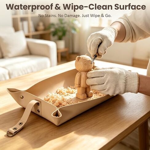 Portable Leather Wood Carving Mess Mat,Waterproof Anti-slip Wood Shavings Catcher Easy to Clean and Store Quickly,Woodworking Carving Pad for Hobby Use or Carvings Sessions(Beige) in Kuwait