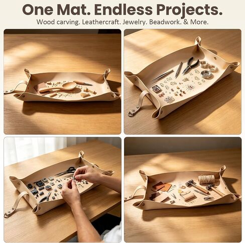 Portable Leather Wood Carving Mess Mat,Waterproof Anti-slip Wood Shavings Catcher Easy to Clean and Store Quickly,Woodworking Carving Pad for Hobby Use or Carvings Sessions(Beige) in Kuwait
