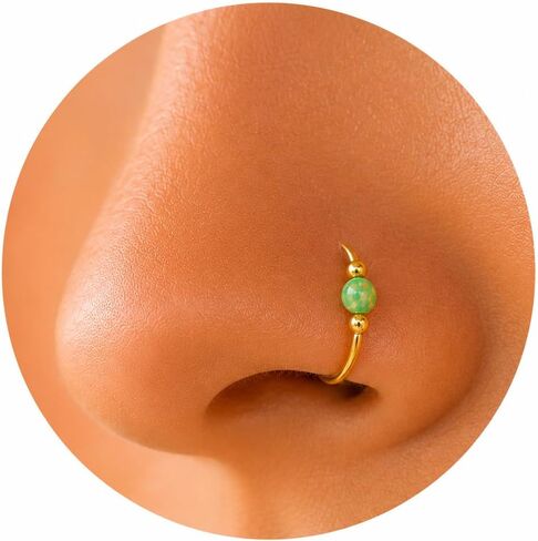 Jolliz Tiny White Opal Nose Ring – Thin 24 Gauge 7mm Nose Piercing Ring - 925 Sterling Silver Nose Hoop – 2mm Fire White Opal - Dainty Gift Wrapped Ready Purchase in Kuwait