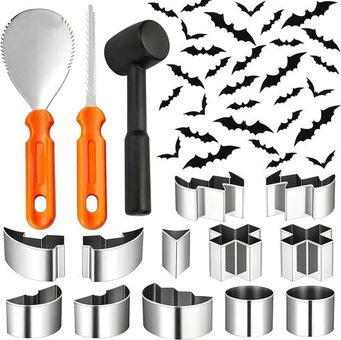 51PCS Halloween Stainless Steel Pumpkin Carving Tool Set 3D Bat Stickers in Kuwait