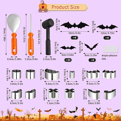 51PCS Halloween Stainless Steel Pumpkin Carving Tool Set 3D Bat Stickers in Kuwait