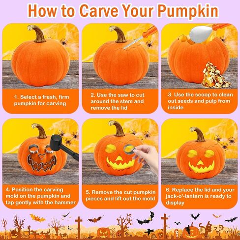 51PCS Halloween Stainless Steel Pumpkin Carving Tool Set 3D Bat Stickers in Kuwait