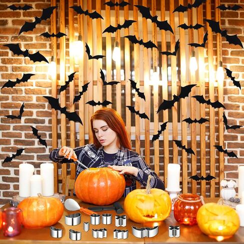 51PCS Halloween Stainless Steel Pumpkin Carving Tool Set 3D Bat Stickers in Kuwait
