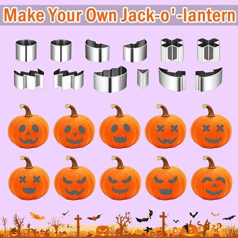 51PCS Halloween Stainless Steel Pumpkin Carving Tool Set 3D Bat Stickers in Kuwait