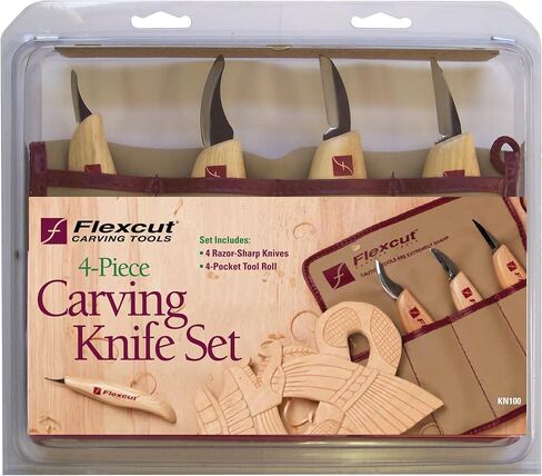 FLEXCUT Wood Carving Tools Set 4 Piece Carving Knife Set KN100, Whittling Knives Include Solid Ash Handle in Kuwait