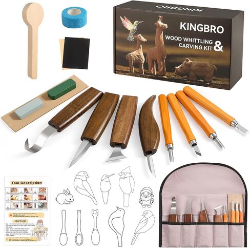 KINGBRO 20 PCS Wood Carving Kit for Beginners, Whittling Kit for Beginner and Kids, Wood Carving Tools with Safety Protection. 8 pcs Whittling Knife Wood Carving Set with 2 pcs Custom Sticker in Kuwait