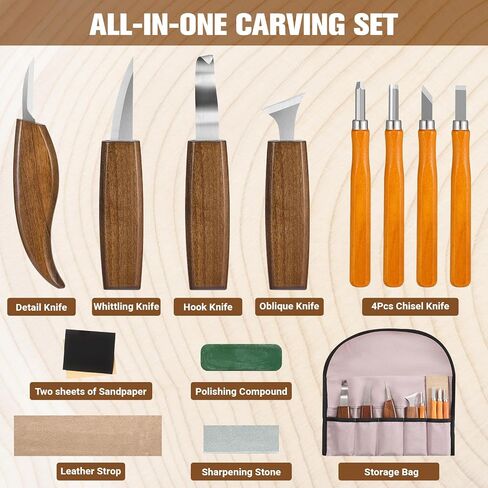 KINGBRO 20 PCS Wood Carving Kit for Beginners, Whittling Kit for Beginner and Kids, Wood Carving Tools with Safety Protection. 8 pcs Whittling Knife Wood Carving Set with 2 pcs Custom Sticker in Kuwait