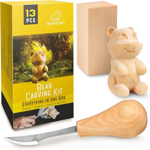 BeaverCraft Wood Carving Kit for Beginners DIY 05 - Whittling Kit with Wood Carving Knife & Basswood Blocks - Hobby Craft for Adults and Teens - Whittling Tools Set for Carvers in Kuwait