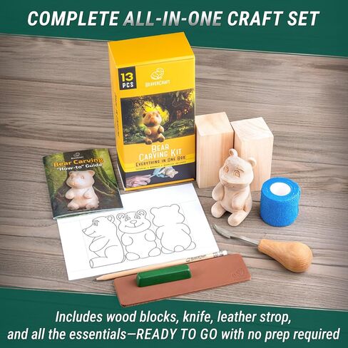 BeaverCraft Wood Carving Kit for Beginners DIY 05 - Whittling Kit with Wood Carving Knife & Basswood Blocks - Hobby Craft for Adults and Teens - Whittling Tools Set for Carvers in Kuwait