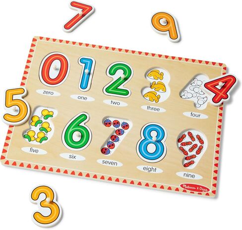 Melissa & Doug Wooden Lift & See Peg Puzzle Early Learning 2-Pack for Girls and Boys – Alphabet, Numbers in Kuwait