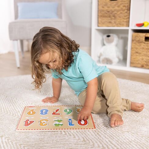 Melissa & Doug Wooden Lift & See Peg Puzzle Early Learning 2-Pack for Girls and Boys – Alphabet, Numbers in Kuwait
