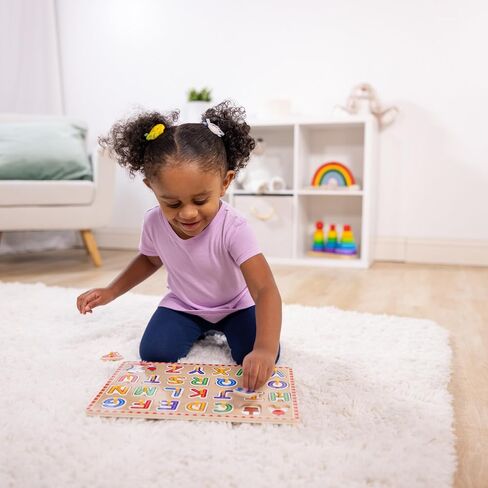 Melissa & Doug Wooden Lift & See Peg Puzzle Early Learning 2-Pack for Girls and Boys – Alphabet, Numbers in Kuwait