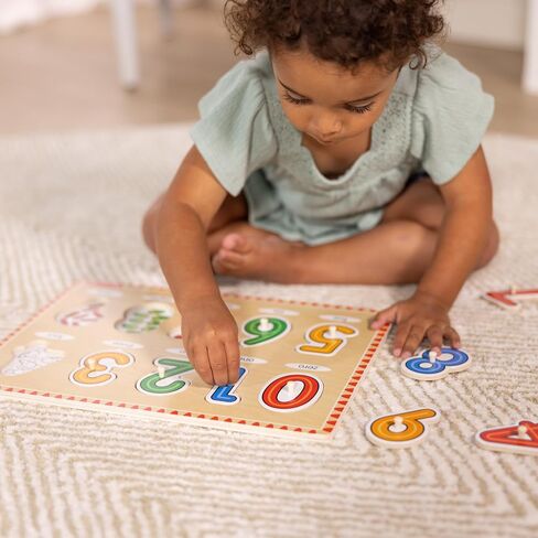 Melissa & Doug Wooden Lift & See Peg Puzzle Early Learning 2-Pack for Girls and Boys – Alphabet, Numbers in Kuwait