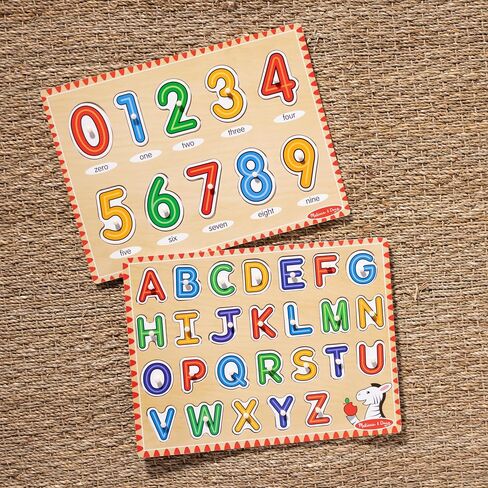 Melissa & Doug Wooden Lift & See Peg Puzzle Early Learning 2-Pack for Girls and Boys – Alphabet, Numbers in Kuwait