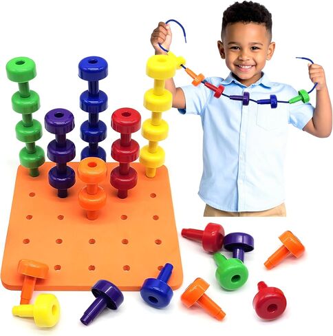 Blu Jay Foam Peg Board Toy - 36 Pegs, Foam Board, Lacing String, Storage Bag - Occupational Therapy Toys - Fine Motor Skills Toys for Toddlers and Kids (Orange) in Kuwait
