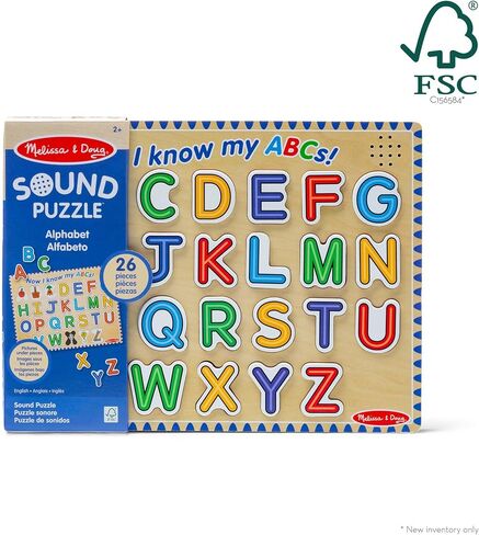 Melissa & Doug Wooden Alphabet Sound Puzzle - Wooden Puzzle with Sound Effects (26 pcs) - FSC Certified in Kuwait