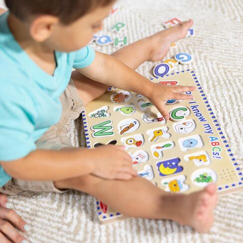 Melissa & Doug Wooden Alphabet Sound Puzzle - Wooden Puzzle with Sound Effects (26 pcs) - FSC Certified in Kuwait