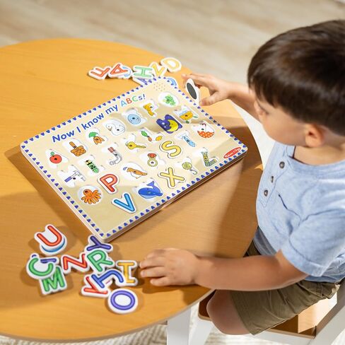 Melissa & Doug Wooden Alphabet Sound Puzzle - Wooden Puzzle with Sound Effects (26 pcs) - FSC Certified in Kuwait