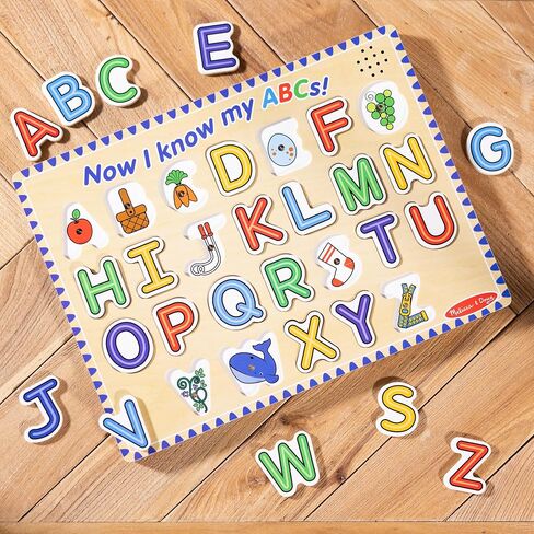 Melissa & Doug Wooden Alphabet Sound Puzzle - Wooden Puzzle with Sound Effects (26 pcs) - FSC Certified in Kuwait
