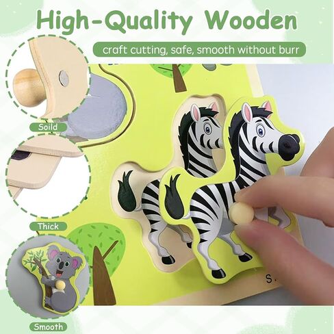 6-Pack Large Wooden Peg Puzzles for Kids and Preschoolers Ages 3+ in Kuwait