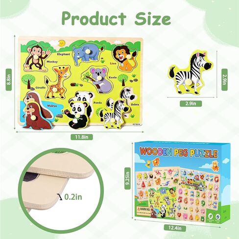 6-Pack Large Wooden Peg Puzzles for Kids and Preschoolers Ages 3+ in Kuwait