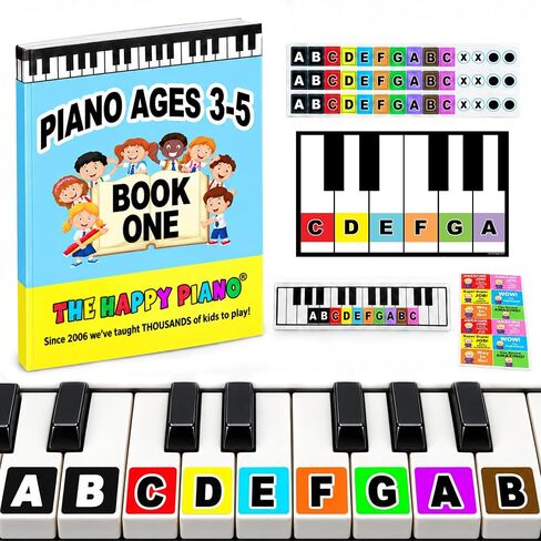 The Happy Piano Toddler Piano Book 1 Kit for Kids Ages 3-5, Beginner Preschool Piano Lessons with Color Coded Piano Keyboard Stickers, Video QR Codes Learn Baby Shark, 3 Mos of Lessons, 16 Easy Songs in Kuwait