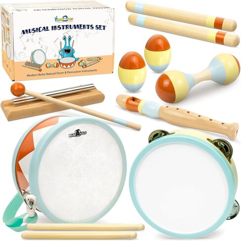 Kids Drum Set with Montessori Wooden Musical Instruments and Music Toys in Kuwait
