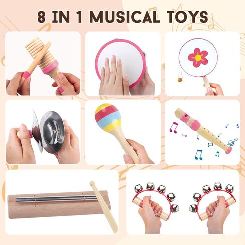 Toddlers Musical Instruments for 18 Month+ Girl,Baby Montessori Wooden Toys in Kuwait