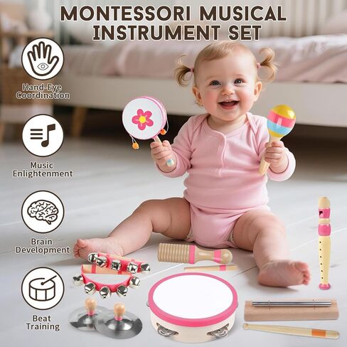 Toddlers Musical Instruments for 18 Month+ Girl,Baby Montessori Wooden Toys in Kuwait