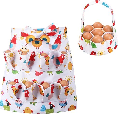Egg Collecting Apron and Basket, 8 Pouches Chicken Egg Apron for Kids, 7 Pouches Egg Basket for Gathering Fresh Eggs in Kuwait