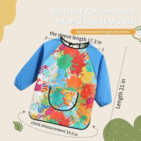 2-Pack Kids Doodle Art Smocks, Waterproof Painting Aprons for Children, Long Sleeves with Large Pockets, Suitable for Ages 3-8 in Kuwait