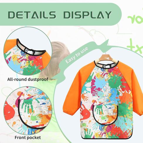 2-Pack Kids Doodle Art Smocks, Waterproof Painting Aprons for Children, Long Sleeves with Large Pockets, Suitable for Ages 3-8 in Kuwait