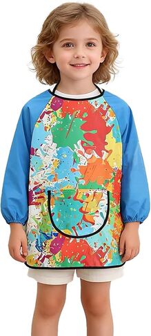 2-Pack Kids Doodle Art Smocks, Waterproof Painting Aprons for Children, Long Sleeves with Large Pockets, Suitable for Ages 3-8 in Kuwait