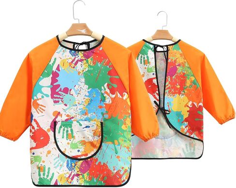 2-Pack Kids Doodle Art Smocks, Waterproof Painting Aprons for Children, Long Sleeves with Large Pockets, Suitable for Ages 3-8 in Kuwait